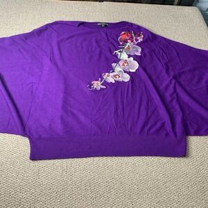Michael Simon Workshop Womens Blouse Size 3X‎ Purple Embroidered Orchid Dolman